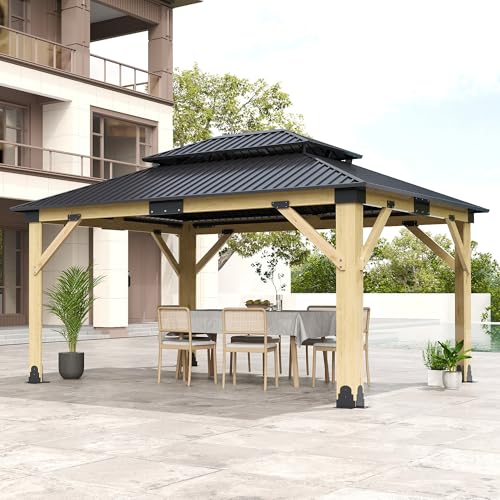 12'x12' Hardtop Gazebo with Galvanized Steel Roof, Aluminum Frame, Curtains & Netting X81832