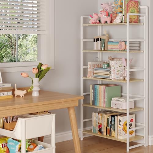 JSB Folding Bookshelf 5 Tier Vintage Wood Bookcase for Living Room Bedroom Office S131658