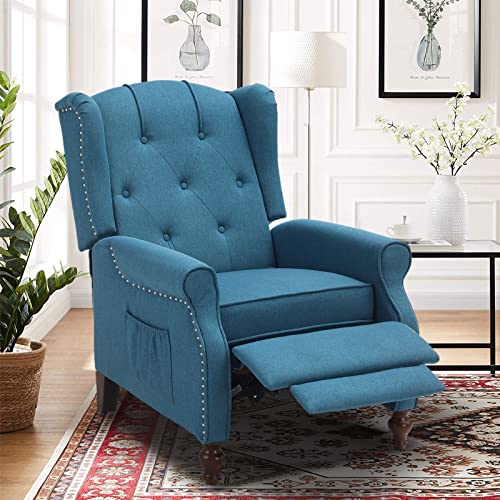 Wingback Recliner Chair with Massage and Heat, Tufted Fabric, Wooden Legs D91574