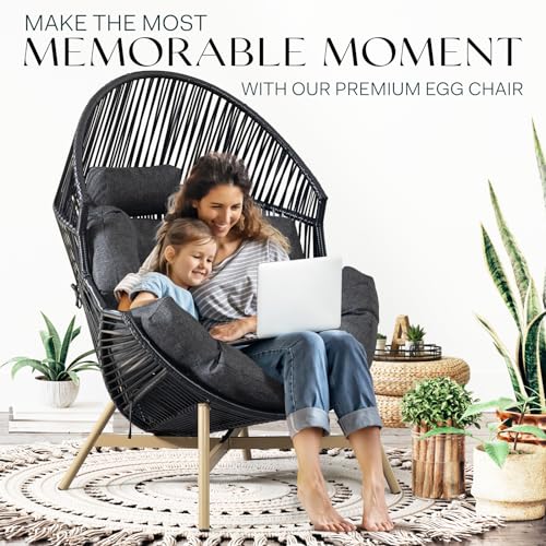 Bme Heavy Duty Wicker Egg Chair for Indoor & Outdoor, Black Base N148