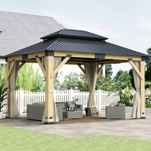 12'x12' Hardtop Gazebo with Galvanized Steel Roof, Aluminum Frame, Curtains & Netting X81832