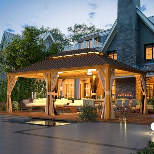EROMMY 14'x20' Hardtop Gazebo Double Roof Galvanized Steel Outdoor Pavilion G3084