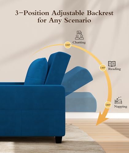 3 in 1 Convertible Sleeper Chair Sofa Bed with Adjustable Backrest, Blue M92497