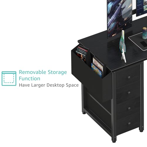 Lufeiya L Shaped Gaming Desk with Drawers & Power Outlet, Black A39519