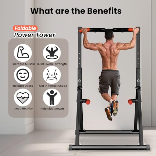 Power Tower Pull Up Dip Station Foldable Adjustable Home Gym Z306594