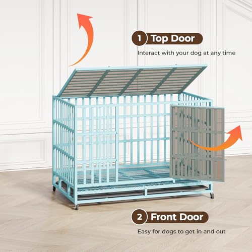48 Inch Heavy Duty Dog Crate with Wheels and Double Door A25580