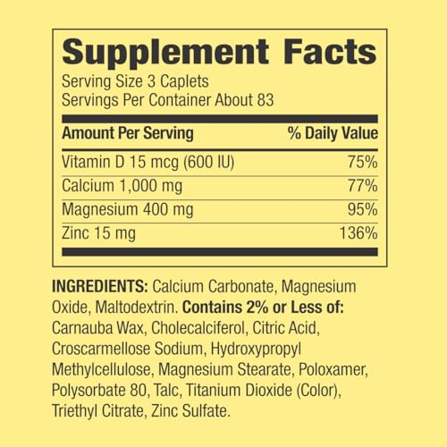 Spring Valley Calcium Magnesium Zinc Plus Vitamin D3 Caplets 250 Count with Weekly Pillbox J554738