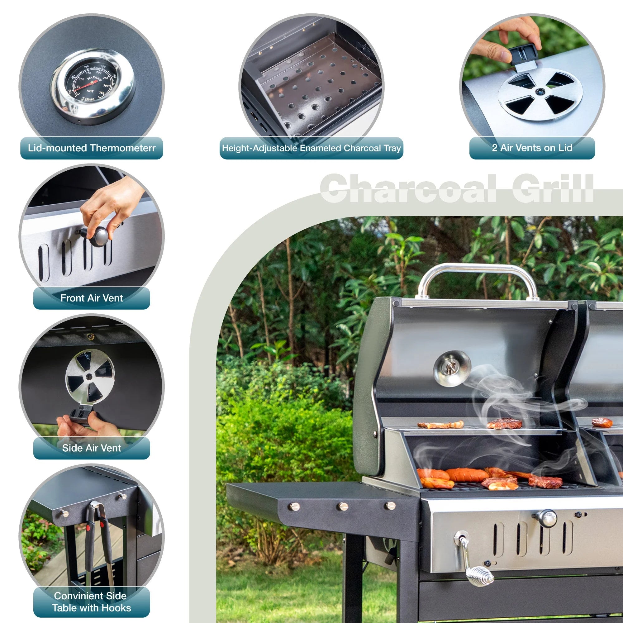 Alpha Joy Dual Fuel Gas and Charcoal Grill with Side Burner Y264