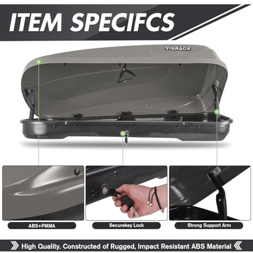 Hard Shell Roof Cargo Box 13 Cu.Ft Gray with Lock, Dual-Side Opening Z6174