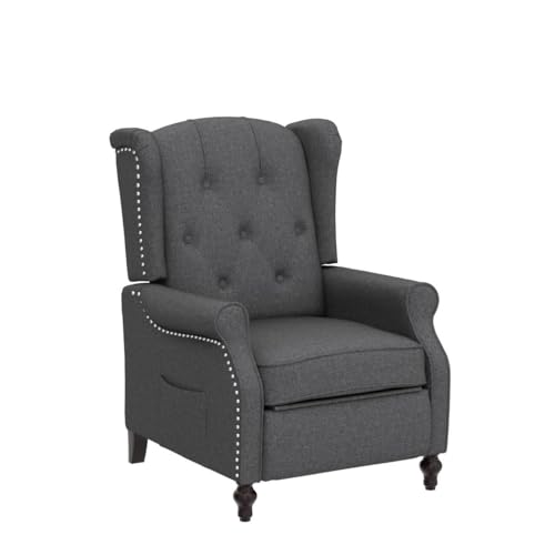 Wingback Recliner Chair with Massage and Heat, Tufted Fabric, Wooden Legs D91574
