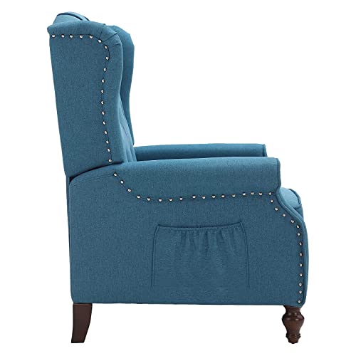 Wingback Recliner Chair with Massage and Heat, Tufted Fabric, Wooden Legs D91574