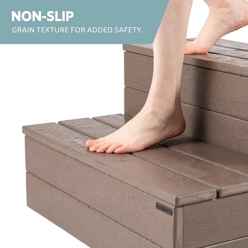 Hot Tub Steps - Wood-Looking Plastic, Waterproof, Gray Non-Slip P3707
