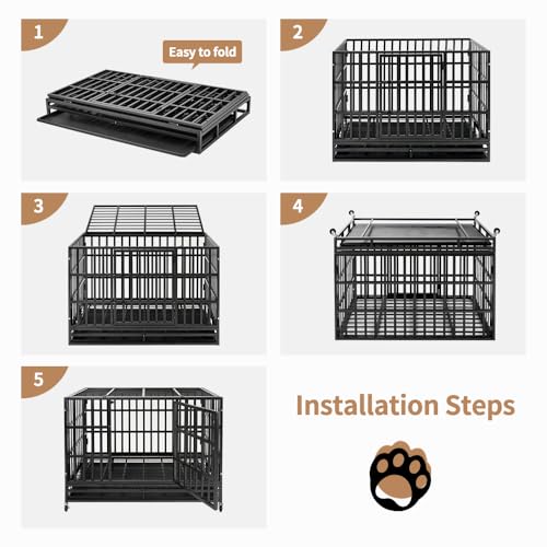 48 Inch Heavy Duty Dog Crate with Wheels and Double Door A25580