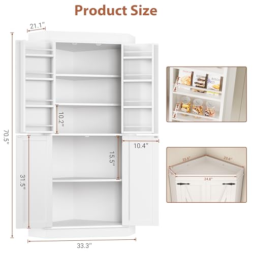 Corner Pantry Cabinet with 4 Doors and Shelves, White K361