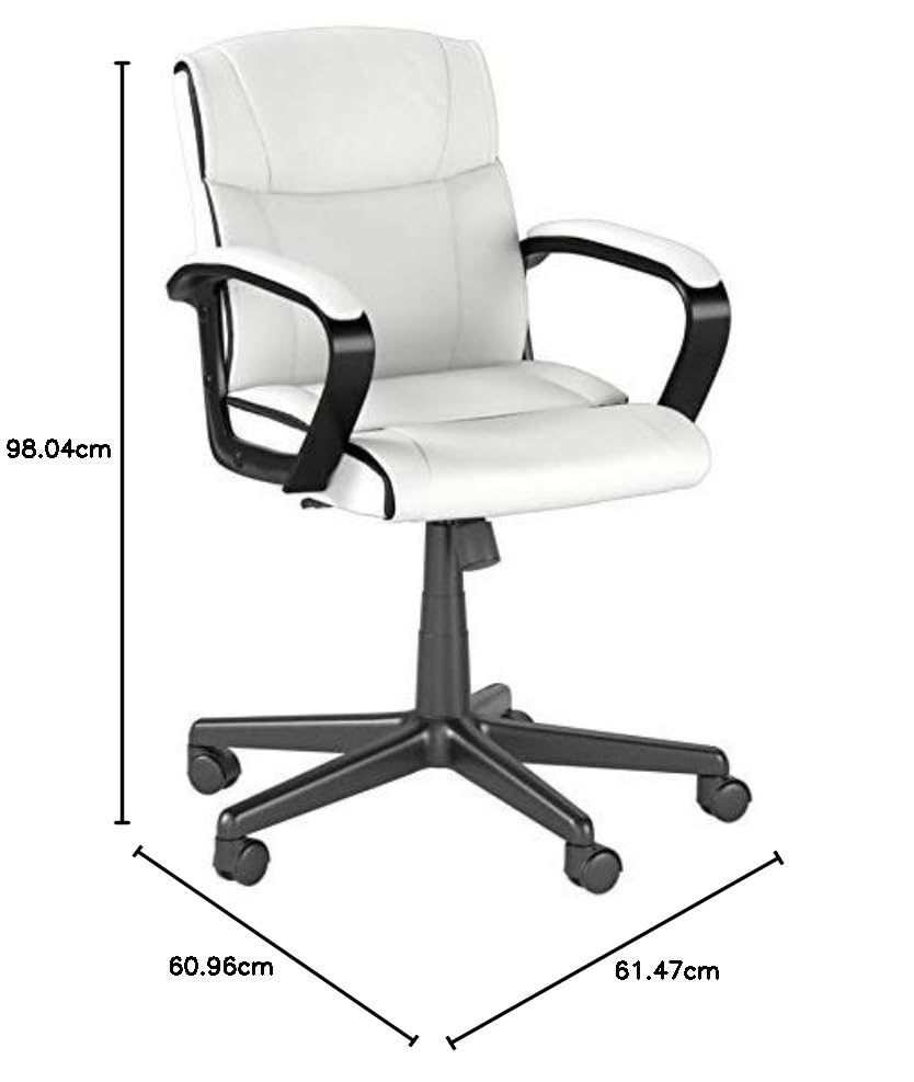 Amazon Basics Office Task Desk Chair with Padded Armrests, White Faux Leather W1292