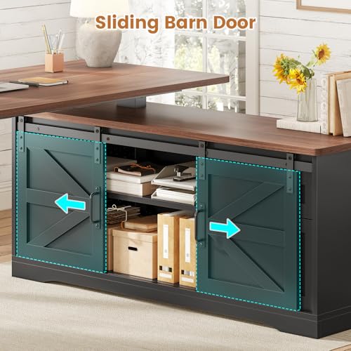 SEDETA Farmhouse L Shaped Standing Desk 55 inch with Drawers, Black E3650