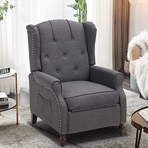 Wingback Recliner Chair with Massage and Heat, Tufted Fabric, Wooden Legs D91574