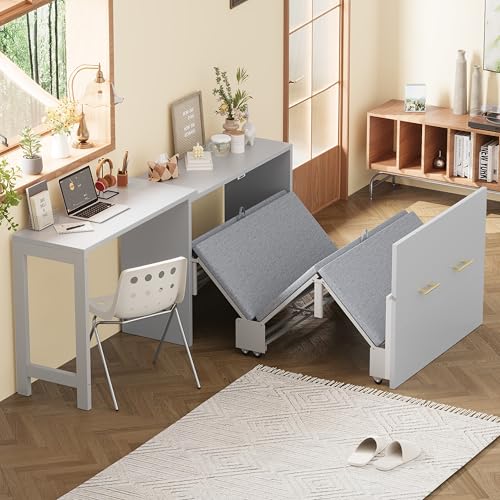 Twin Murphy Bed with Mattresses and Adjustable Desk, White L560588