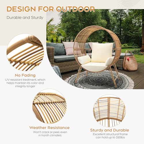 Brafab Outdoor Egg Chair, Oversized Wicker Patio Chair with Cushions D7364