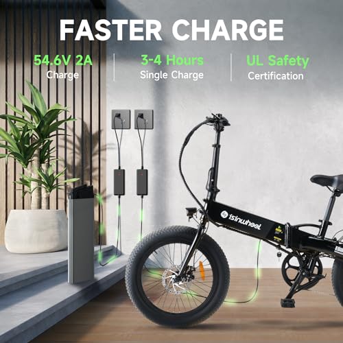 isinwheel U1 Folding Electric Bike, 500W Motor, 20 mph, Black O499