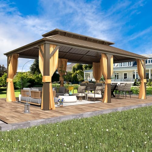 EROMMY 10' x 12' Hardtop Gazebo with Aluminum Frame and Double Roof Q573