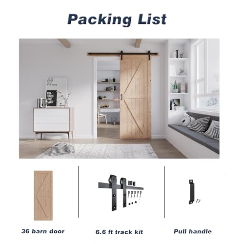 FREDBECK 48in x 80in Sliding Wood Barn Door with 8FT Hardware Kit V8036