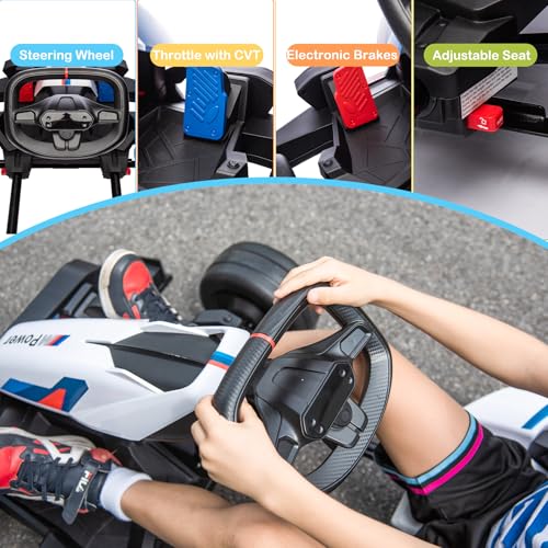 Licensed BMW 36V Electric Drift Go Kart for Kids, 7.5 MPH, White M530400
