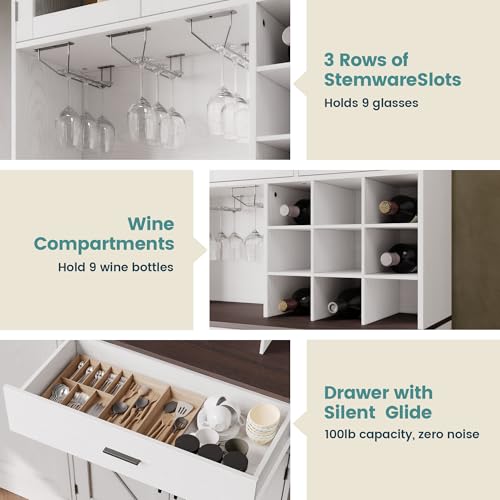 ANCTOR Kitchen Hutch Cabinet with Glass Doors and Storage K931