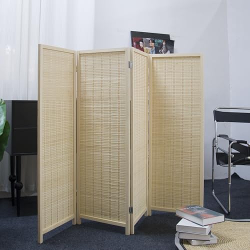 3 Panel Bamboo Room Divider, Double Sided, Brown, 47.2"H E393