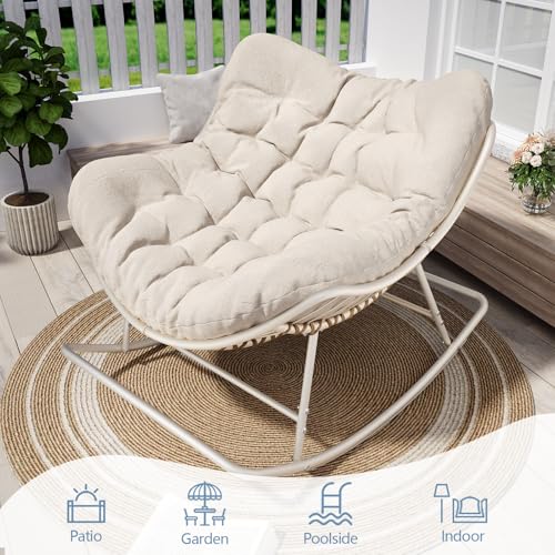 SWITTE Papasan Rocking Chair Outdoor Indoor, Oversized Wicker with Cushion, Gray H68308