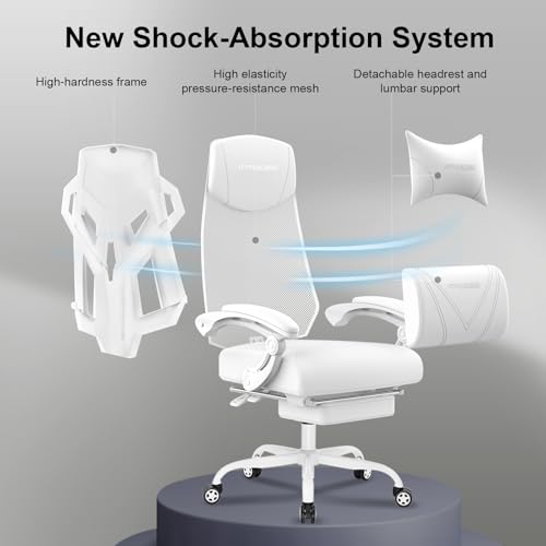 GTRACING Gaming Chair with Mesh Back, Footrest and Lumbar Support, White K3123
