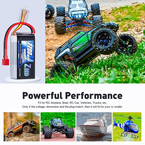 Zeee 3S Lipo Battery 2200mAh 11.1V 50C Shorty Pack with T Connector for RC Models (2 Pack) T18365