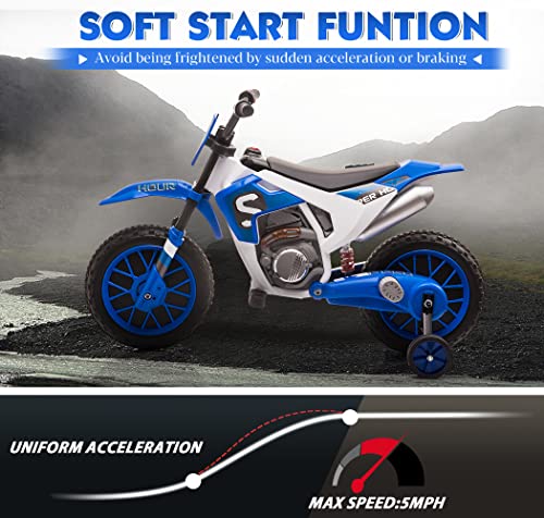 TOBBI Kids 12V Electric Ride-On Motorcycle Dirt Bike for Toddlers, Blue E552