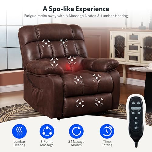 FLEXISPOT XL31 Power Lift Recliner Chair for Elderly, Electric Massage & Heat, PU Leather, Black C786106