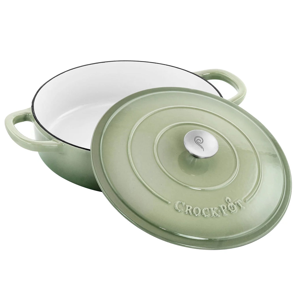 Crock Pot Artisan 5 Quart Enameled Cast Iron Braiser Pan with Lid, Pistachio Green T9166