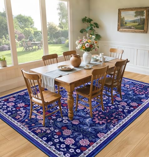 8x10 Floral Washable Area Rug for Living Room, Vintage Soft Non-Slip Carpet Z978379
