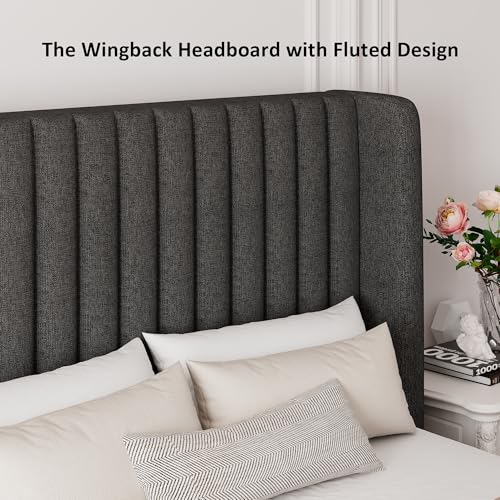 Full Size Lift Up Storage Bed with Wingback Headboard, White Y8002