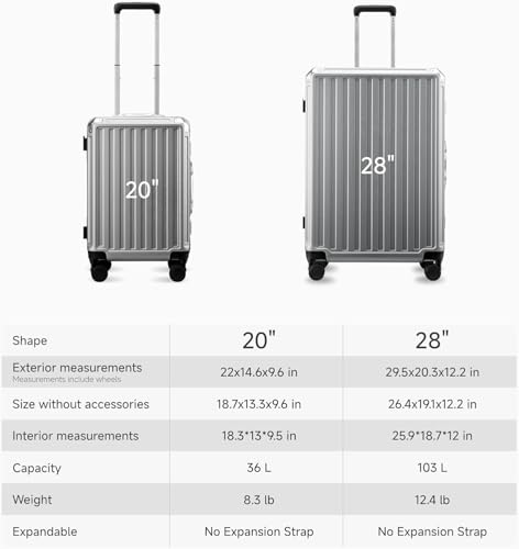 LUGGEX Aluminum Frame Carry On Luggage, 20 Inch Hard Shell Suitcase, Charcoal Metallic V31867