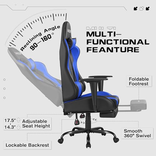 Homall Gaming Chair with Footrest and Massage Lumbar Support, Black T748
