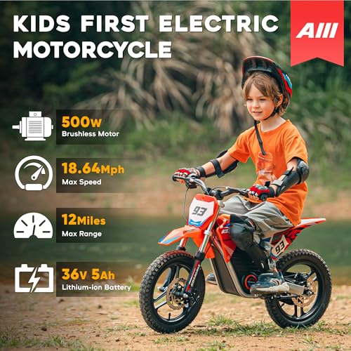AIII Electric Dirt Bike for Kids 3-7, 12-Inch Off-Road Tires, Red X89100