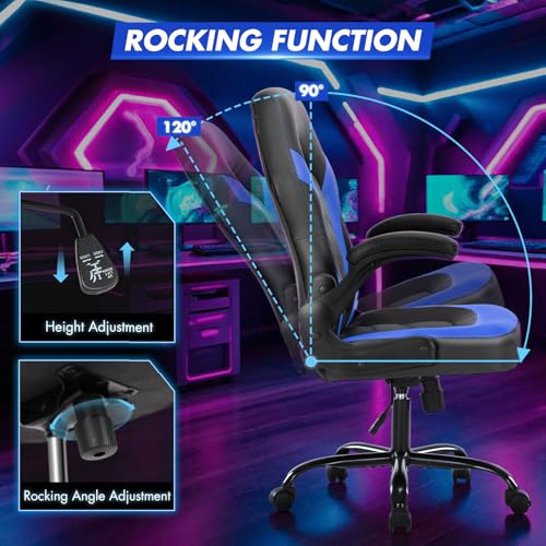 Sweetcrispy Ergonomic Gaming Desk Chair with Flip-up Armrest, Black Blue C253