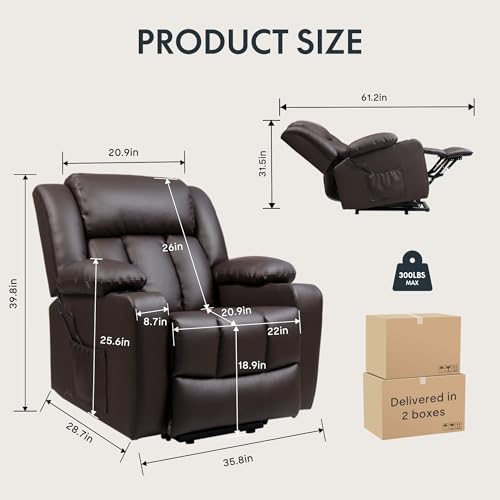 FLEXISPOT XL31 Power Lift Recliner Chair for Elderly, Electric Massage & Heat, PU Leather, Black C786106