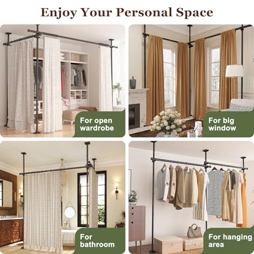 Goovilla Room Divider, Tension Curtain Rods No Drilling, Adjustable Freestanding Partition, Black I950707