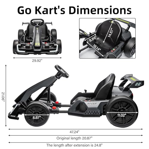 24V Kids Go Kart 300W Electric Drift Kart Car with Adjustable Seat, White X99654