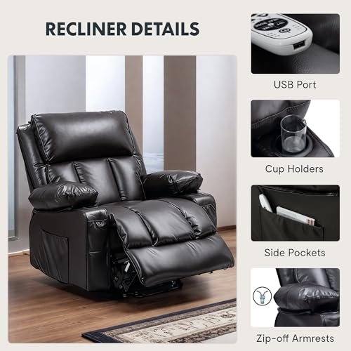 FLEXISPOT XL31 Power Lift Recliner Chair for Elderly, Electric Massage & Heat, PU Leather, Black C786106