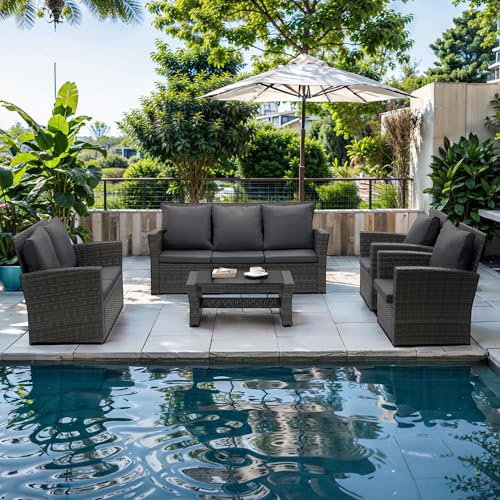 Wisteria Lane 4 Piece Outdoor Patio Furniture Set, Gray Rattan Sofa with Cushion P41861