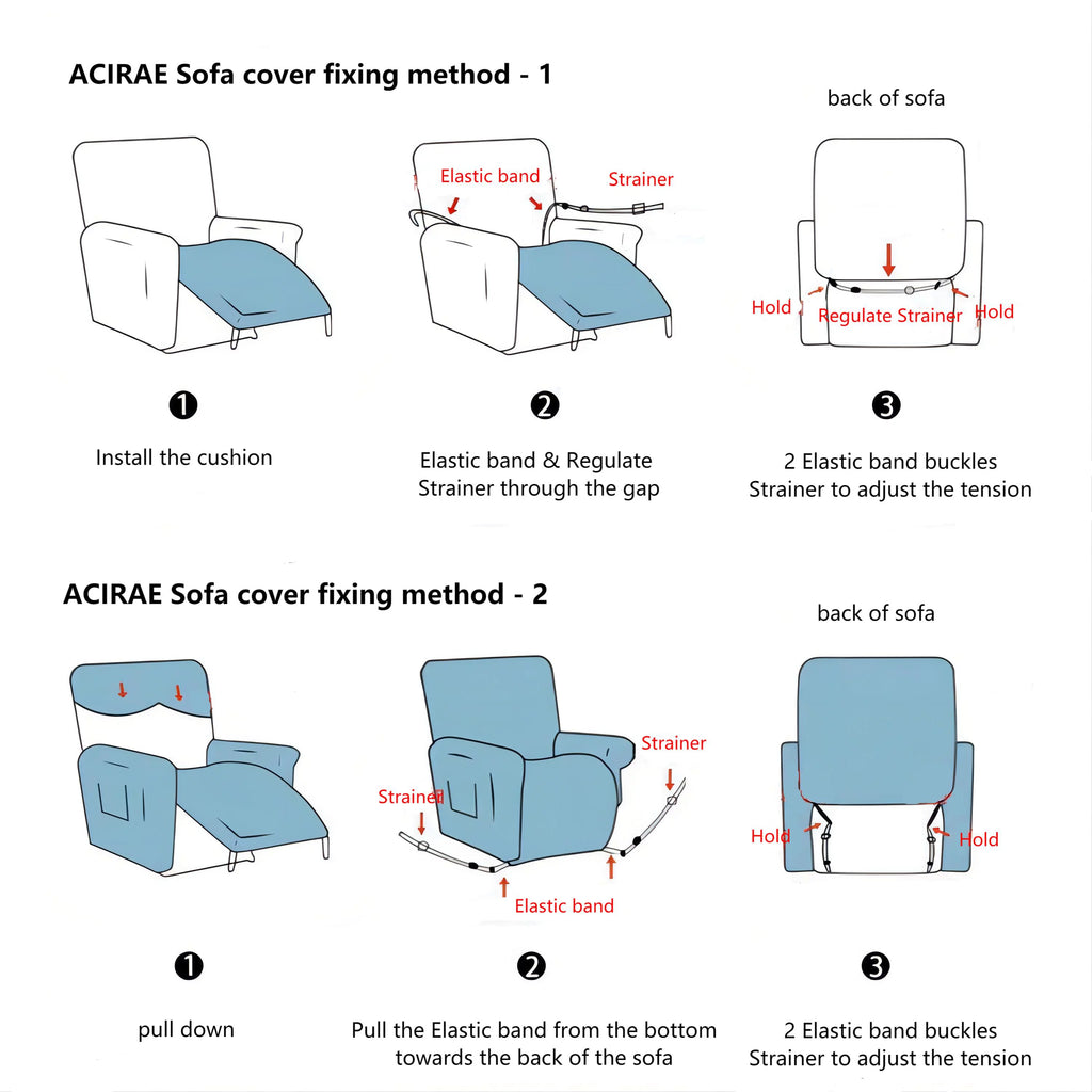 PU Leather Recliner Chair Cover 4-Pieces Waterproof Stretch with Pockets, 1 Seater, Black T9863