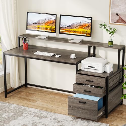 Tribesigns 63 Inch Computer Desk with File Drawer Cabinet, Monitor Stand R256671