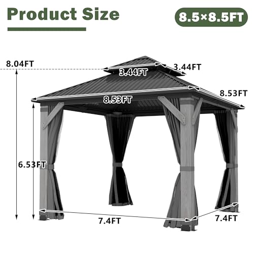 12'x12' Hardtop Gazebo with Galvanized Steel Roof, Aluminum Frame, Curtains & Netting X81832