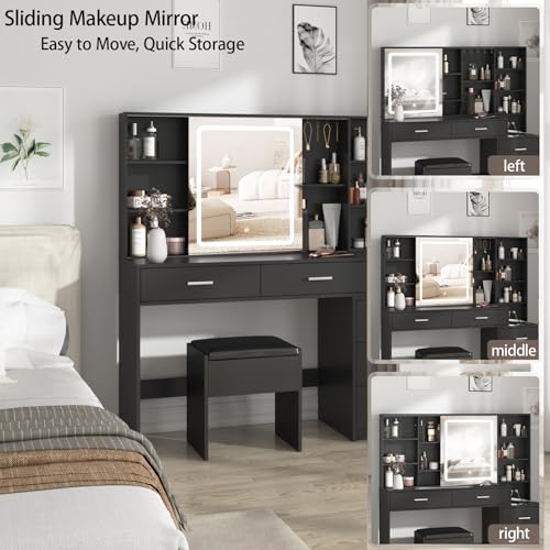 Fameill Vanity Desk with Mirror and Lights, 5 Drawers, Charging Station, White H302